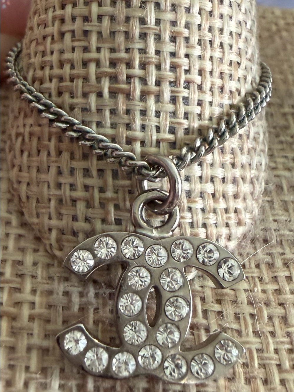 CHANEL Silver Crystal CC Logo Pendant Necklace - Picture 2 of 6